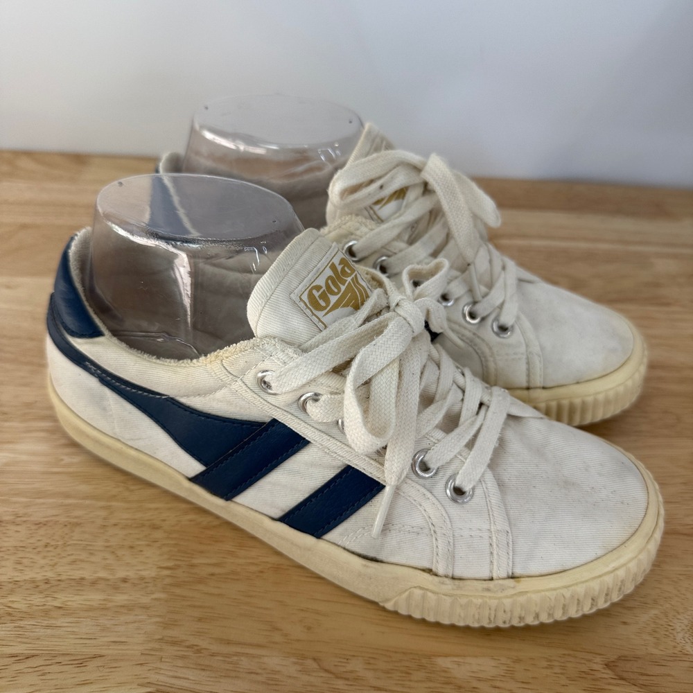 Gola Tennis Mark Cox Sneakers Womens 7 White Blue Canvas Low Top Trainers CLA280